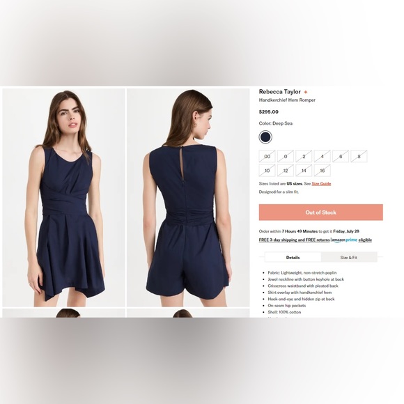 New with tags Rebecca Taylor handkerchief hem dress romper - Picture 3 of 4